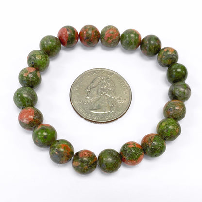 Green Unakite Gemstone Bead Handmade Stretch Unisex Bracelet - Gem Avenue