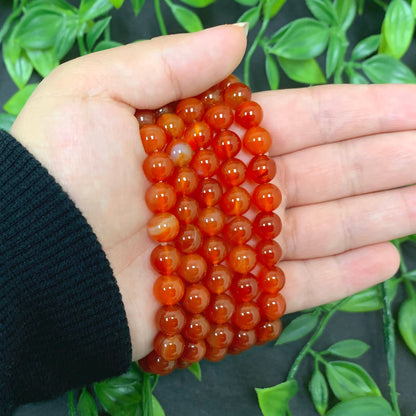 Carnelian Gemstone Bead Unisex Handmade Stretch Bracelet - Gem Avenue