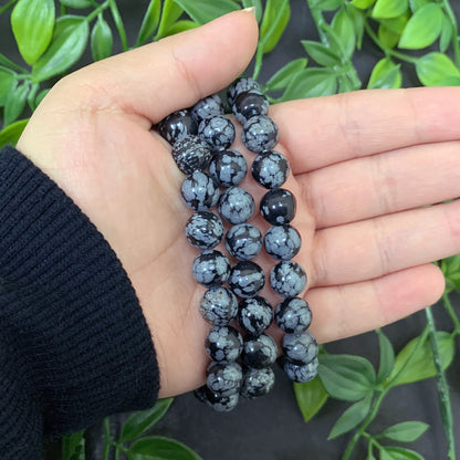 Snowflake Obsidian Gemstone Bead Unisex Stretch Bracelet - Gem Avenue