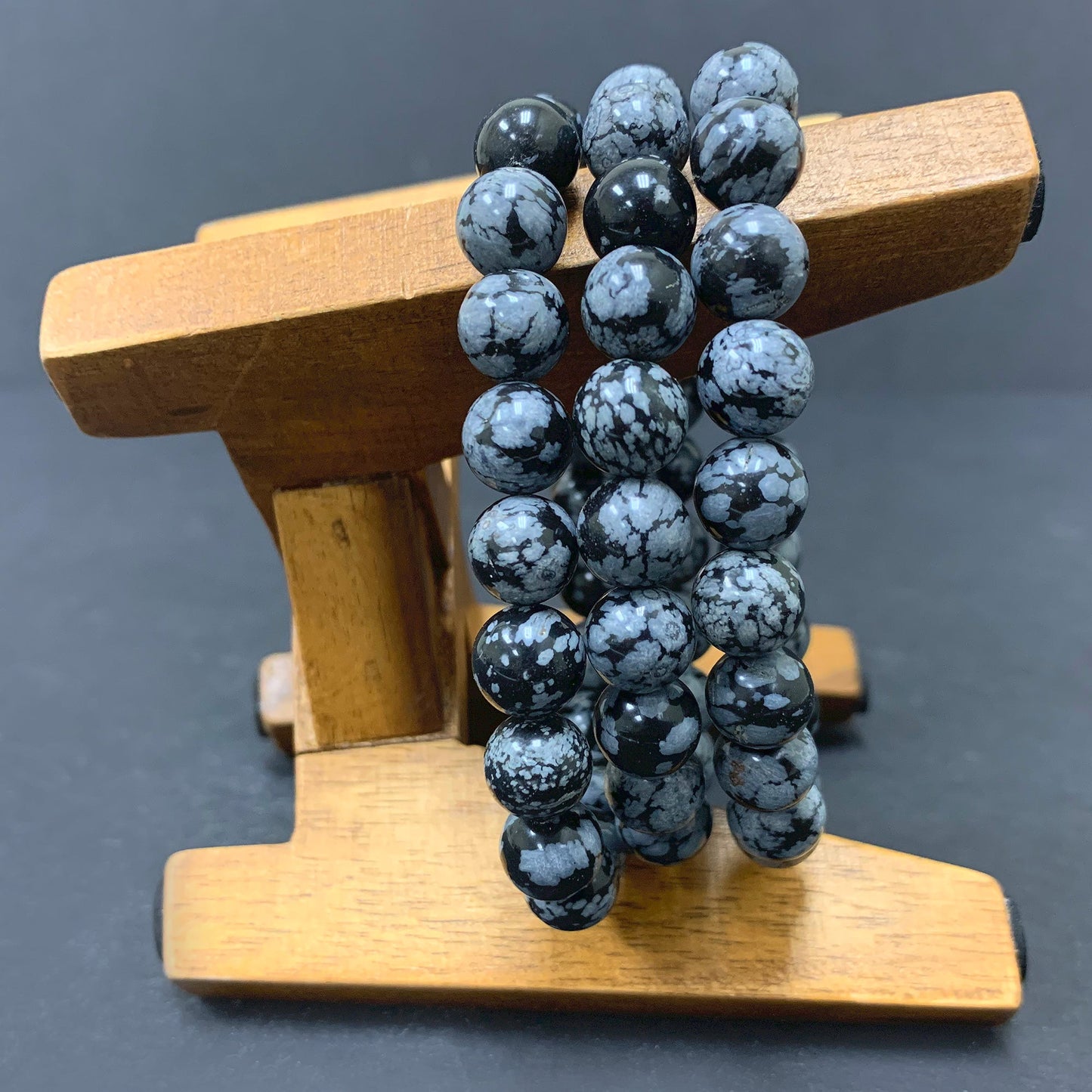 Snowflake Obsidian Gemstone Bead Unisex Stretch Bracelet - Gem Avenue