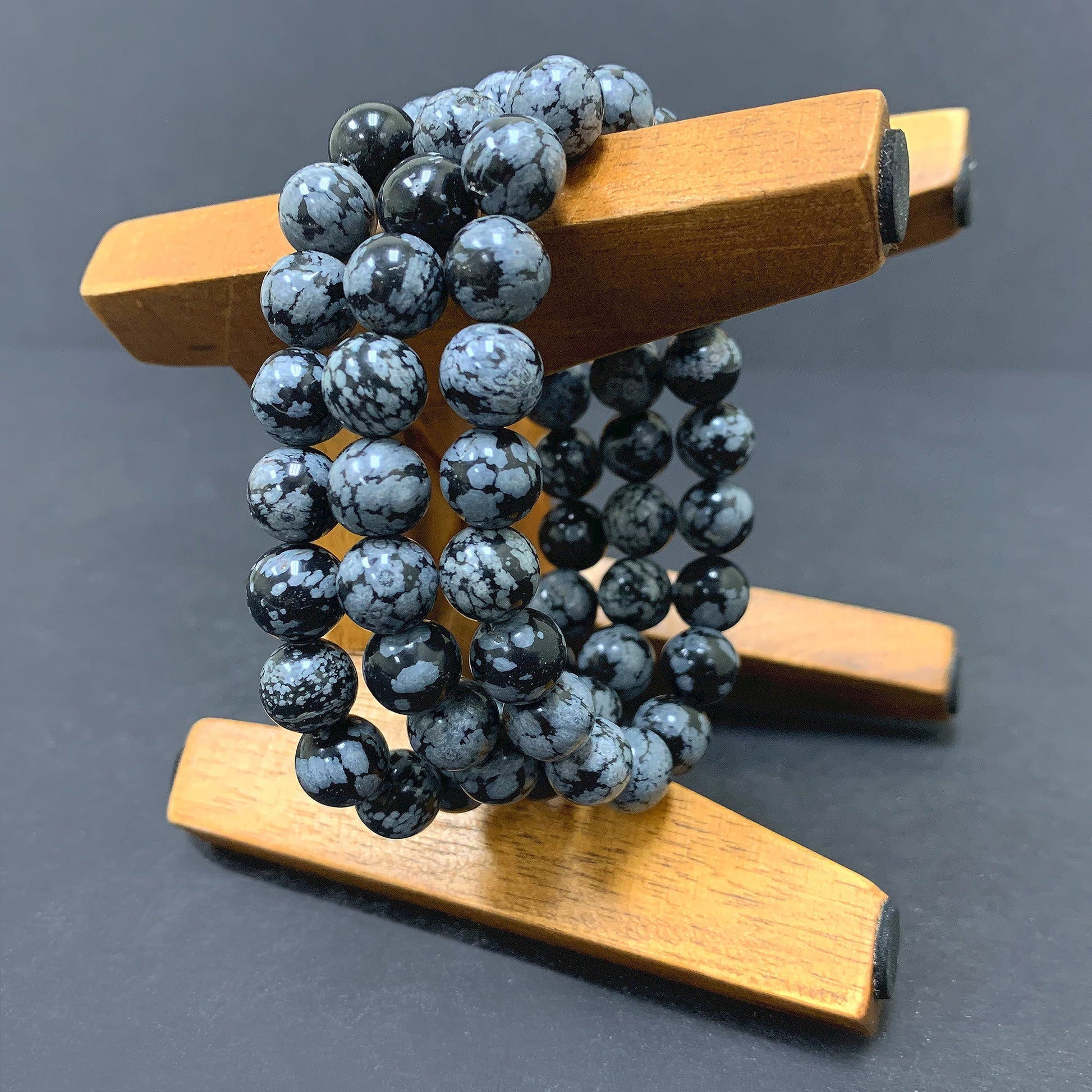 Snowflake Obsidian Gemstone Bead Unisex Stretch Bracelet - Gem Avenue