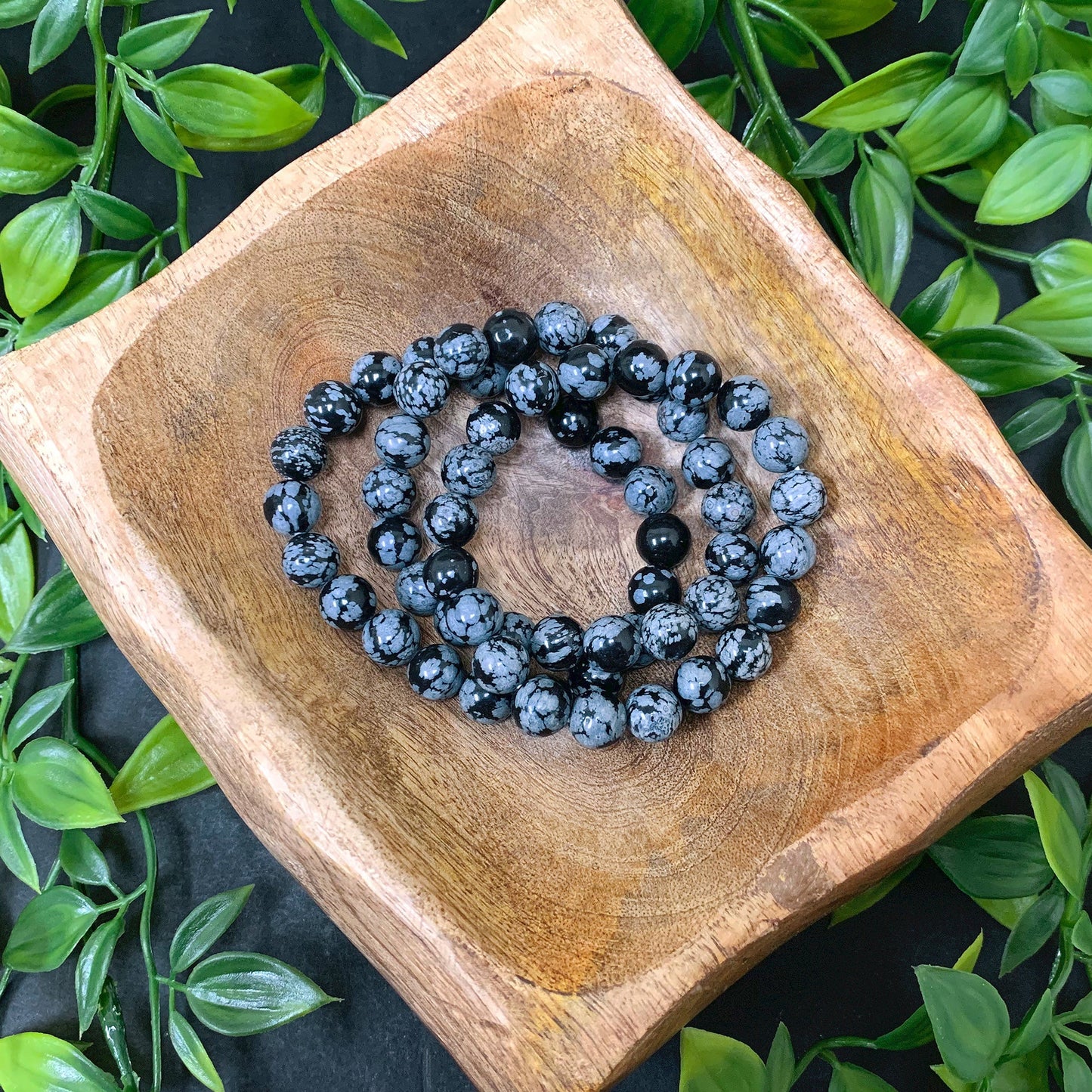 Snowflake Obsidian Gemstone Bead Unisex Stretch Bracelet - Gem Avenue