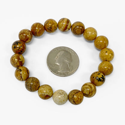 Picture Jasper Gemstone Bead Unisex Stretch Bracelet - Gem Avenue
