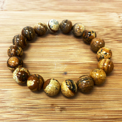 Picture Jasper Gemstone Bead Unisex Stretch Bracelet - Gem Avenue