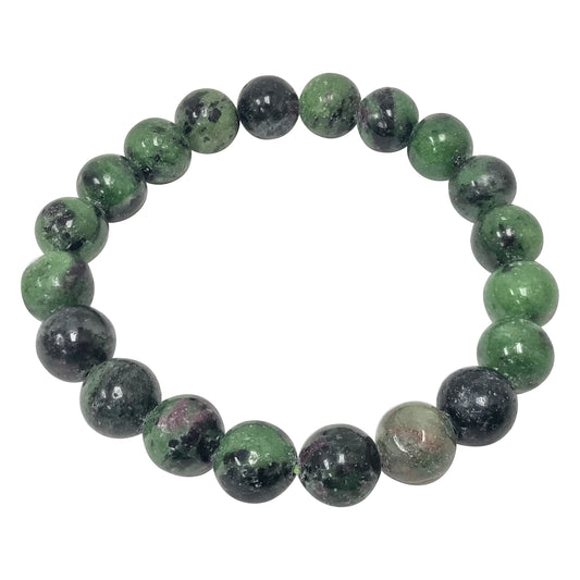 10mm Ruby Zoisite Round Bead Unisex Handmade Stretch Bracelet
