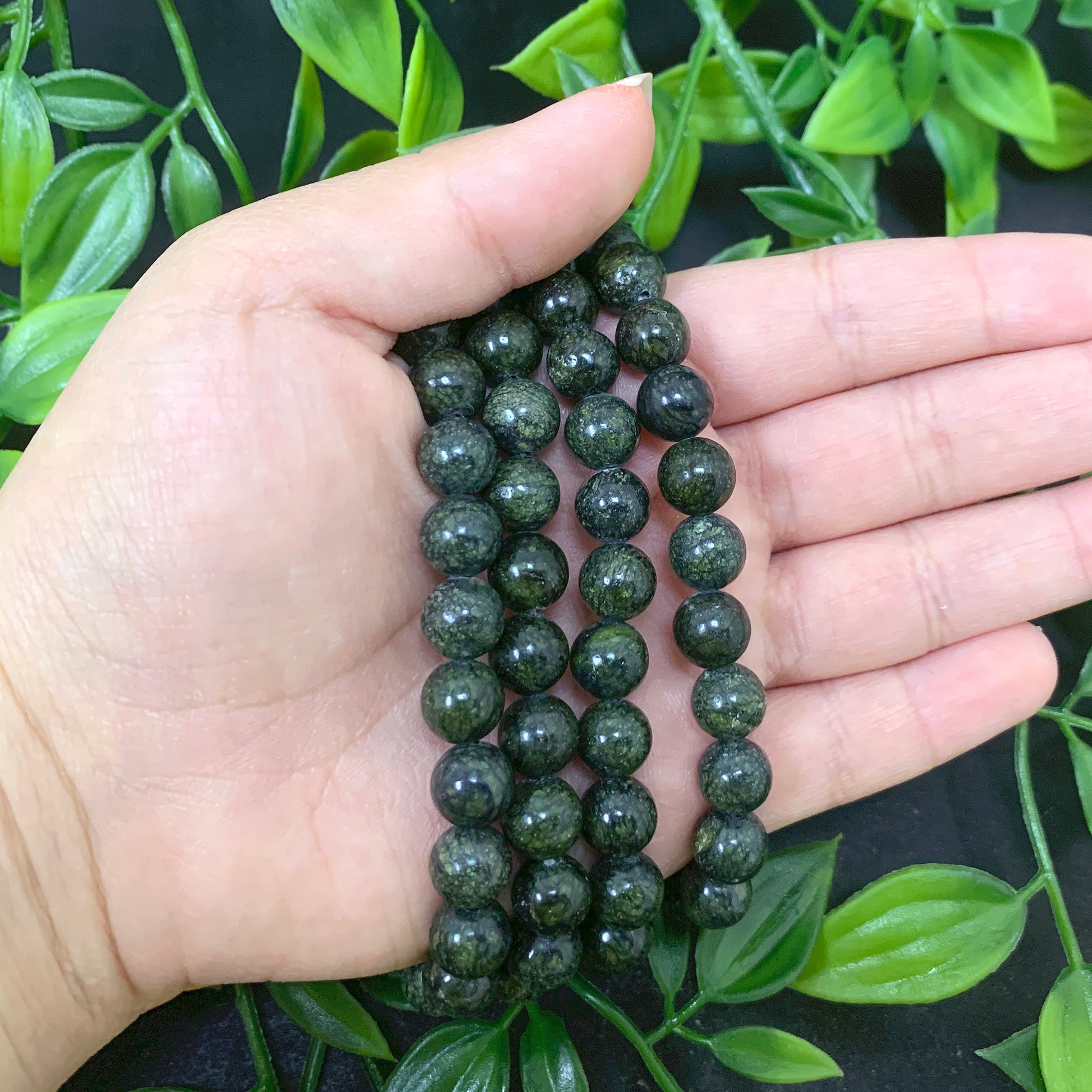 Blue Serpentine Gemstone Bead Unisex Stretch Bracelet - Gem Avenue