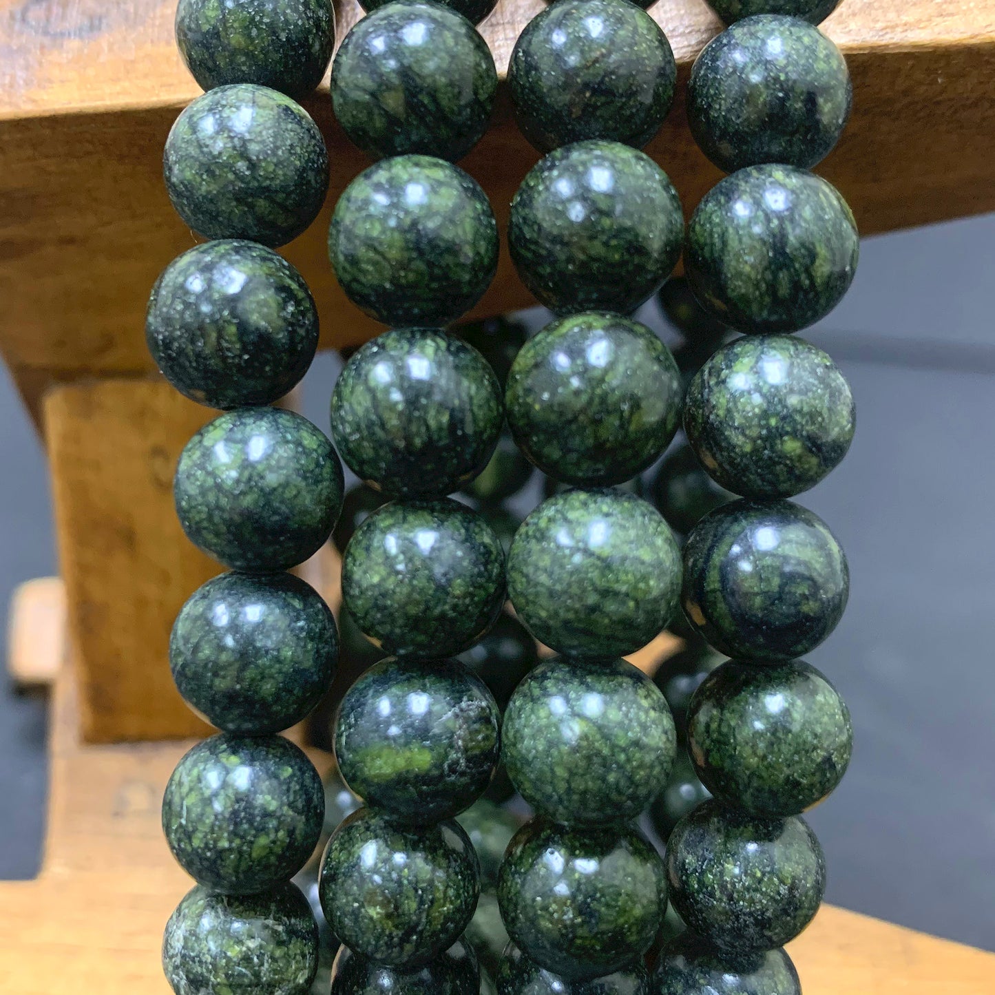 Blue Serpentine Gemstone Bead Unisex Stretch Bracelet - Gem Avenue