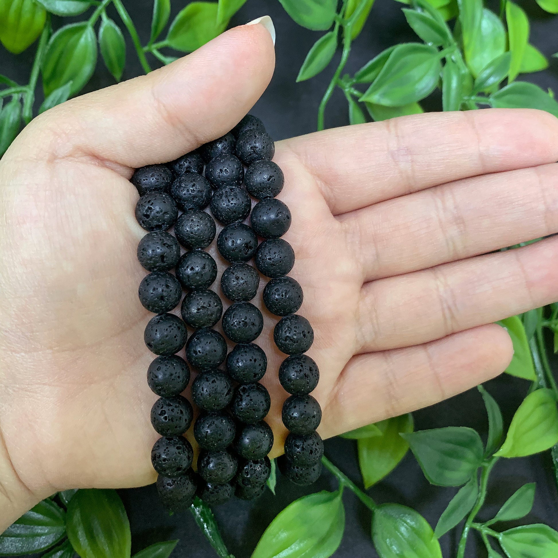 Black Lava Stone Gemstone Bead Unisex Stretch Bracelet - Gem Avenue