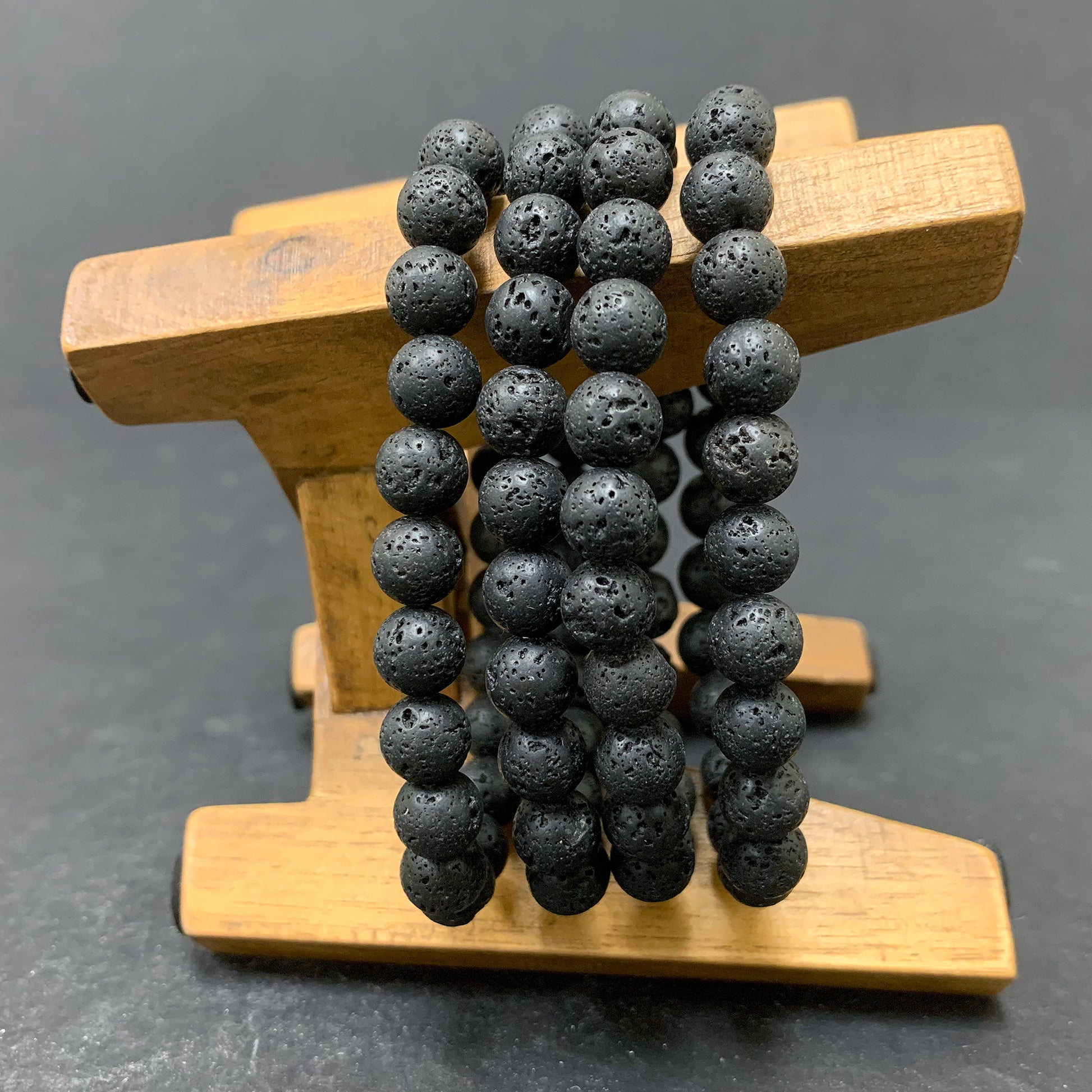 Black Lava Stone Gemstone Bead Unisex Stretch Bracelet - Gem Avenue