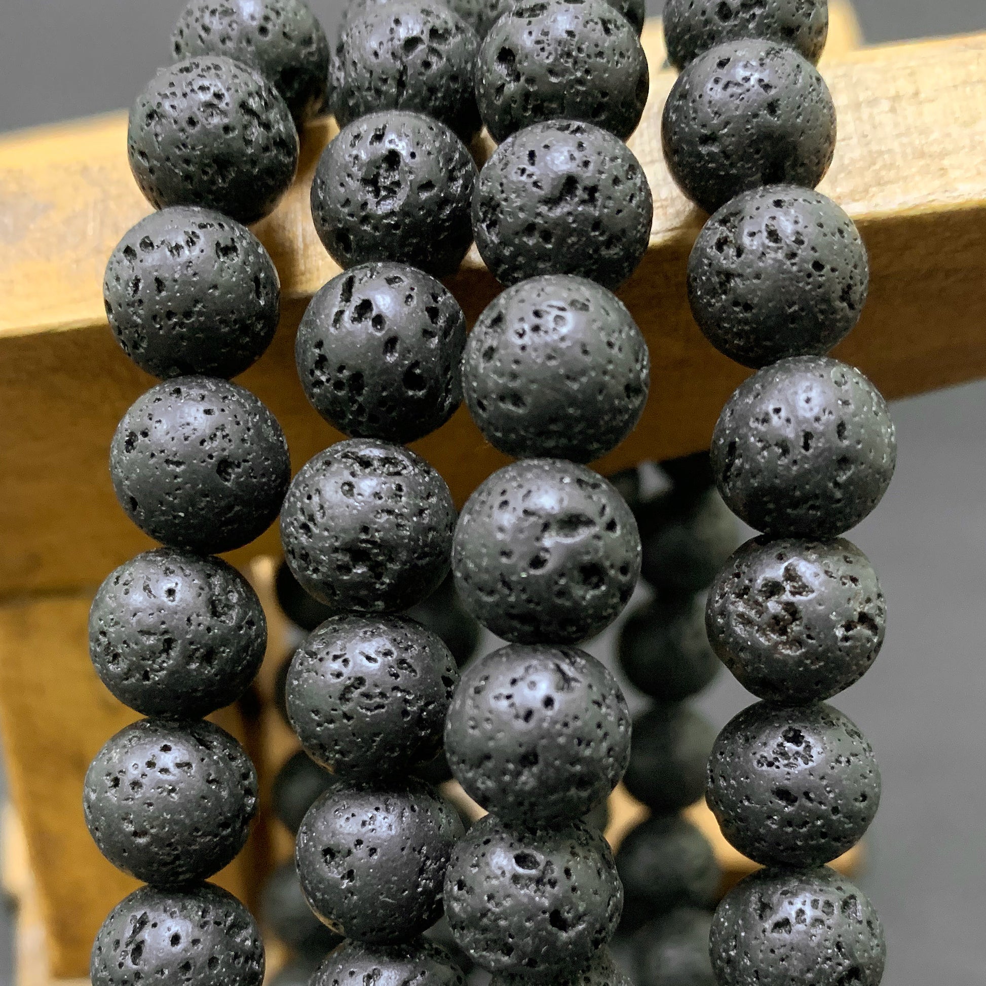Black Lava Stone Gemstone Bead Unisex Stretch Bracelet - Gem Avenue