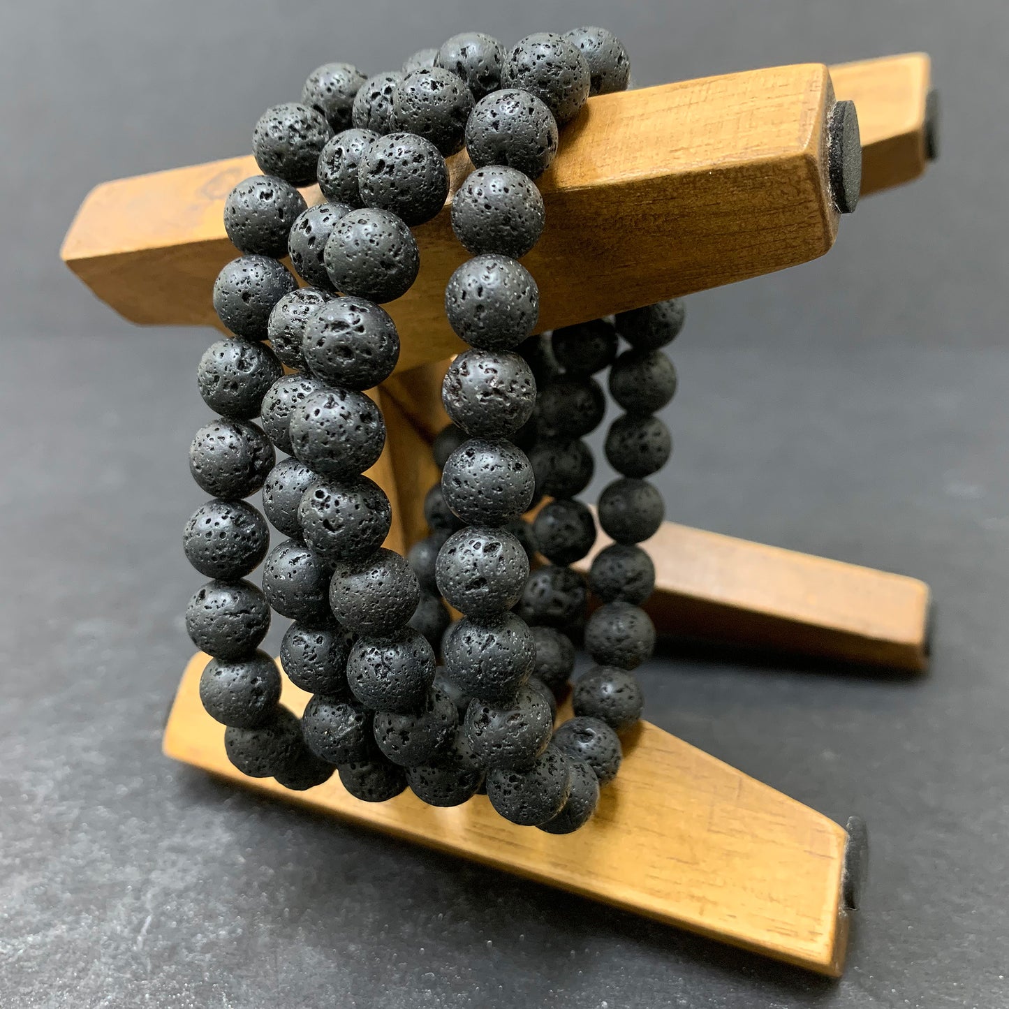 Black Lava Stone Gemstone Bead Unisex Stretch Bracelet - Gem Avenue
