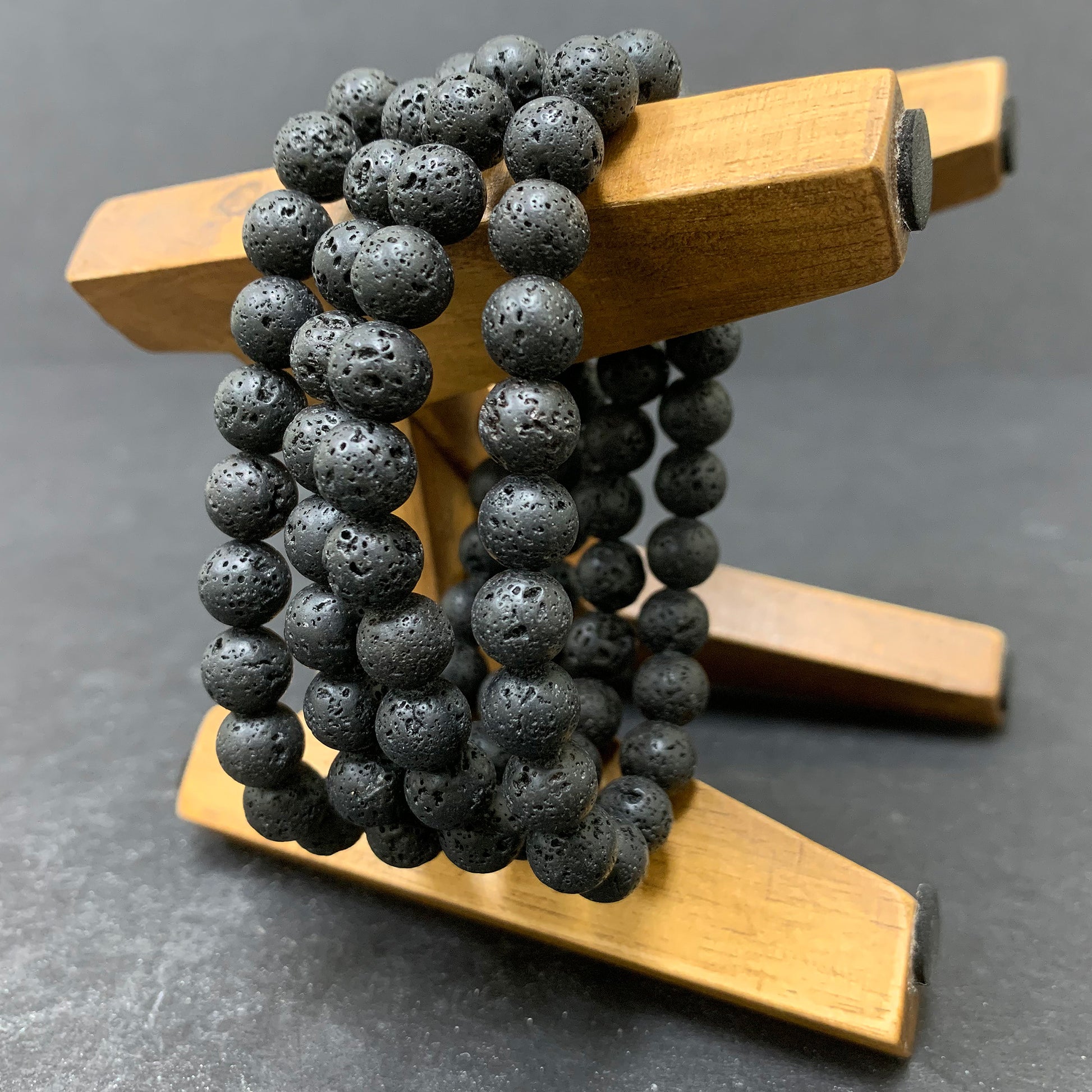 Black Lava Stone Gemstone Bead Unisex Stretch Bracelet - Gem Avenue