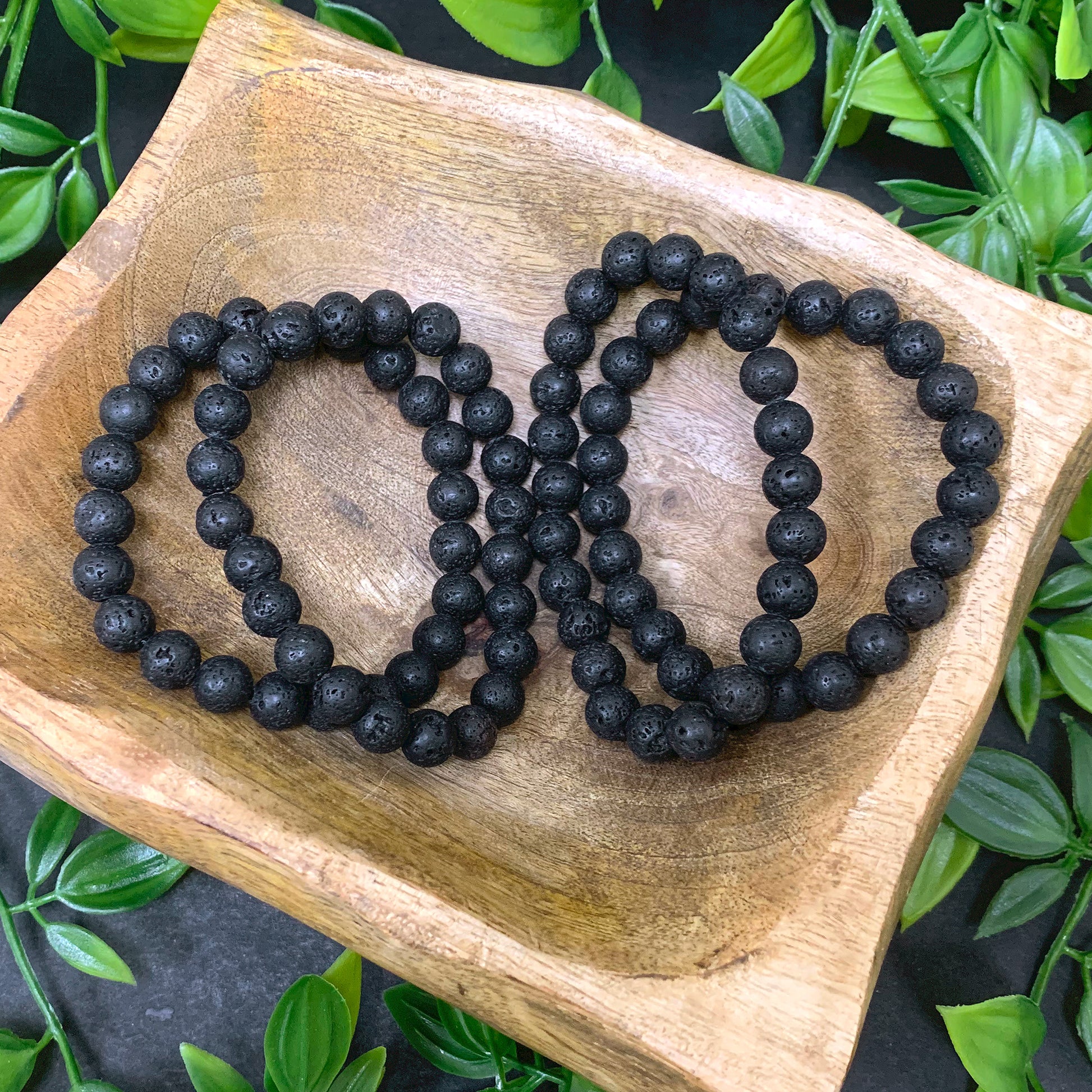 Black Lava Stone Gemstone Bead Unisex Stretch Bracelet - Gem Avenue