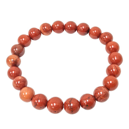 Red Jasper Gemstone Bead Unisex Stretch Bracelet - Gem Avenue