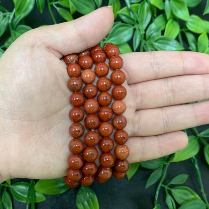 Red Jasper Gemstone Bead Unisex Stretch Bracelet - Gem Avenue