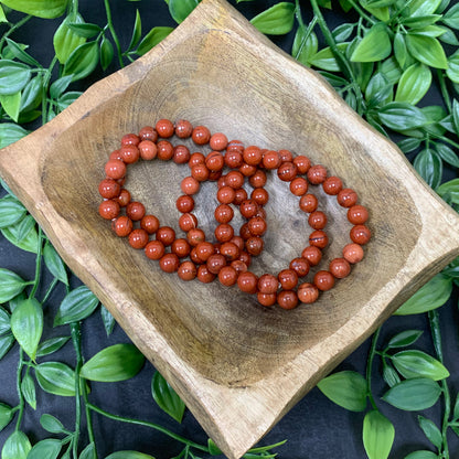 Red Jasper Gemstone Bead Unisex Stretch Bracelet - Gem Avenue