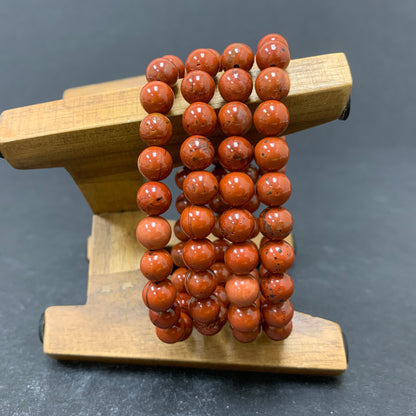 Red Jasper Gemstone Bead Unisex Stretch Bracelet - Gem Avenue