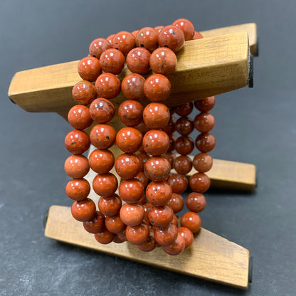 Red Jasper Gemstone Bead Unisex Stretch Bracelet - Gem Avenue