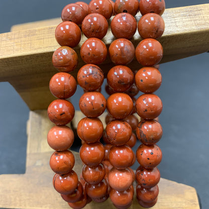 Red Jasper Gemstone Bead Unisex Stretch Bracelet - Gem Avenue
