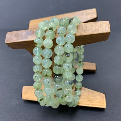Natural Prehnite Gemstone Bead Handmade Stretch Unisex Bracelet - Gem Avenue