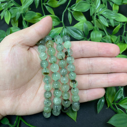Natural Prehnite Gemstone Bead Handmade Stretch Unisex Bracelet - Gem Avenue