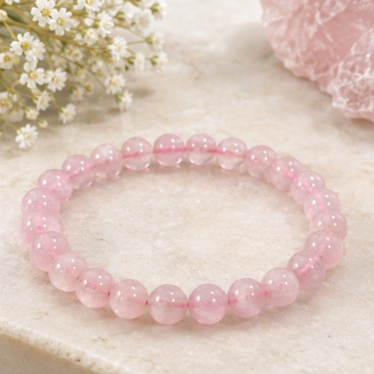 Rose Quartz 8mm Gemstone Bead Stretch Bracelet Unisex Handmade Natural Stone Healing Jewelry Gift
