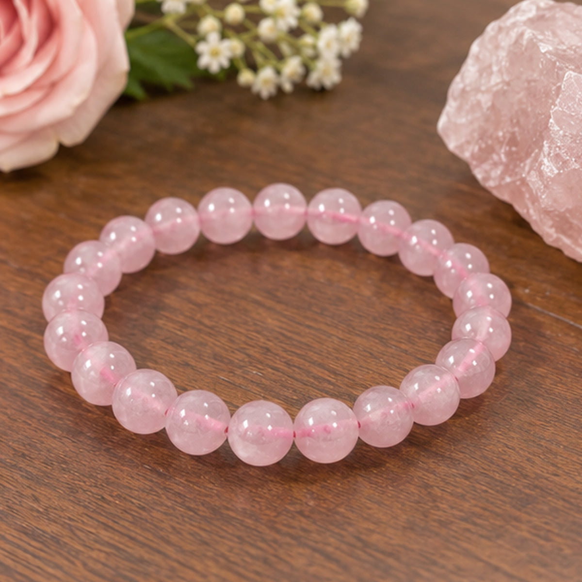 Rose Quartz 8mm Gemstone Bead Stretch Bracelet Unisex Handmade Natural Stone Healing Jewelry Gift