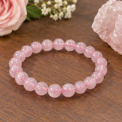 Rose Quartz 8mm Gemstone Bead Stretch Bracelet Unisex Handmade Natural Stone Healing Jewelry Gift