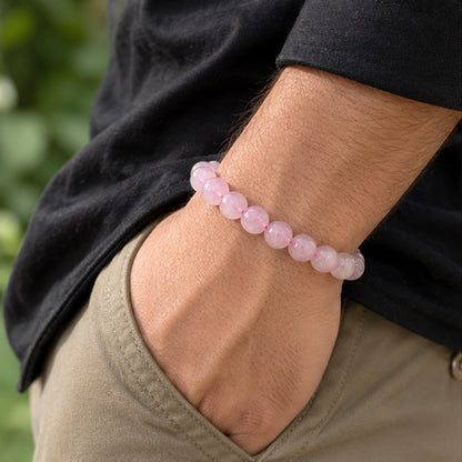 Rose Quartz 8mm Gemstone Bead Stretch Bracelet Unisex Handmade Natural Stone Healing Jewelry Gift
