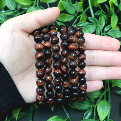 Red Tigers Eye Bead Unisex Handmade Stretch Bracelet - Gem Avenue