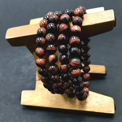 Red Tigers Eye Bead Unisex Handmade Stretch Bracelet - Gem Avenue