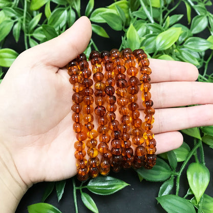Amber Gemstone Bead Unisex Handmade Stretch Bracelet - Gem Avenue