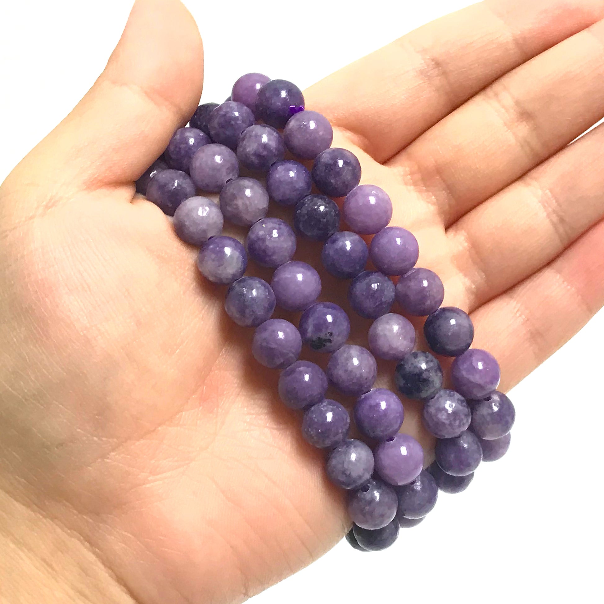 Purple Lepidolite Beads Handmade Stretchable Unisex Bracelets - Gem Avenue