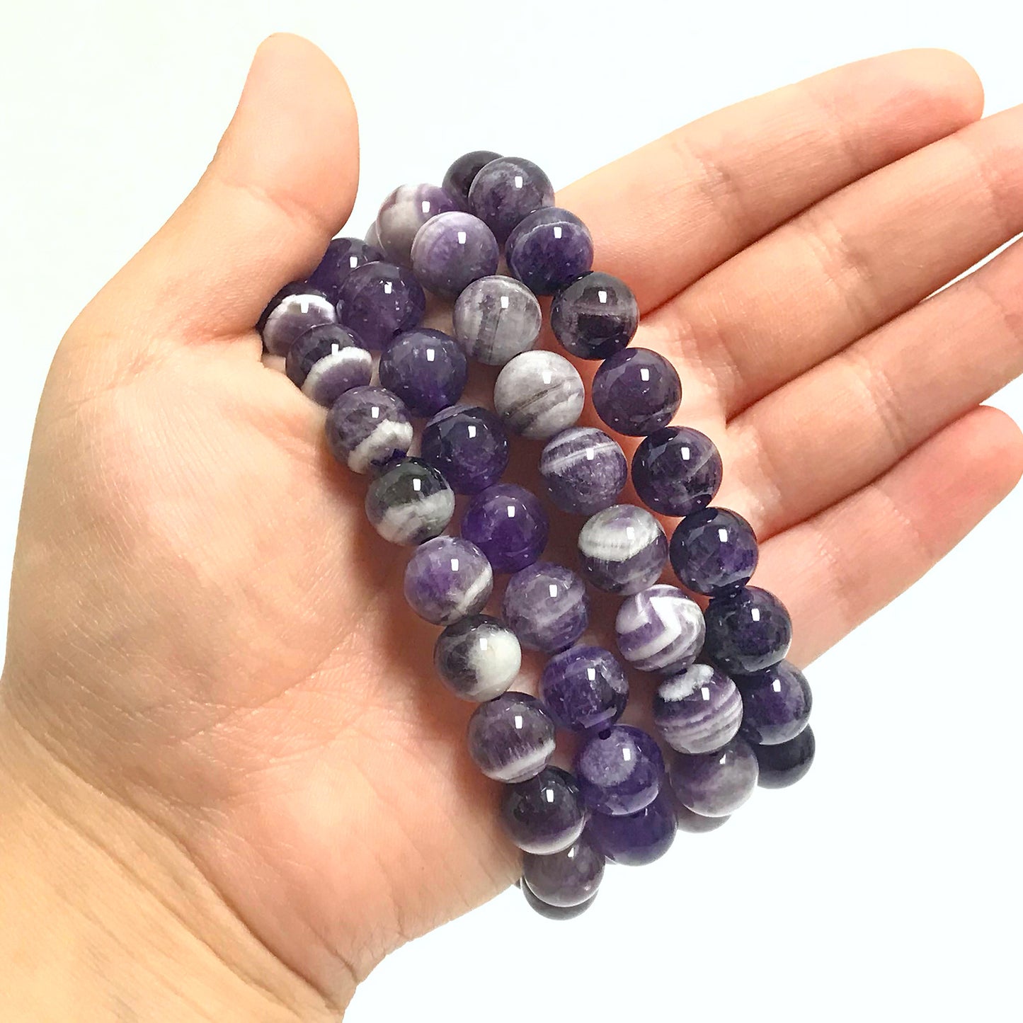 Chevron Amethyst Beads Handmade Stretchable Unisex Bracelets - Gem Avenue
