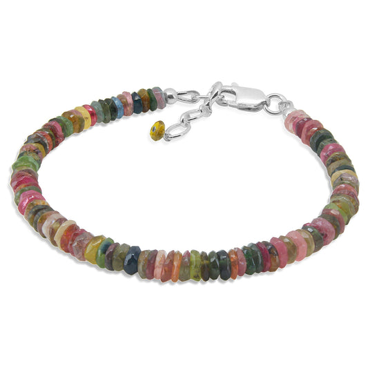 Natural Multi-Tourmaline Beads 925 Sterling Silver Clasp Gemstone Bracelets - Gem Avenue