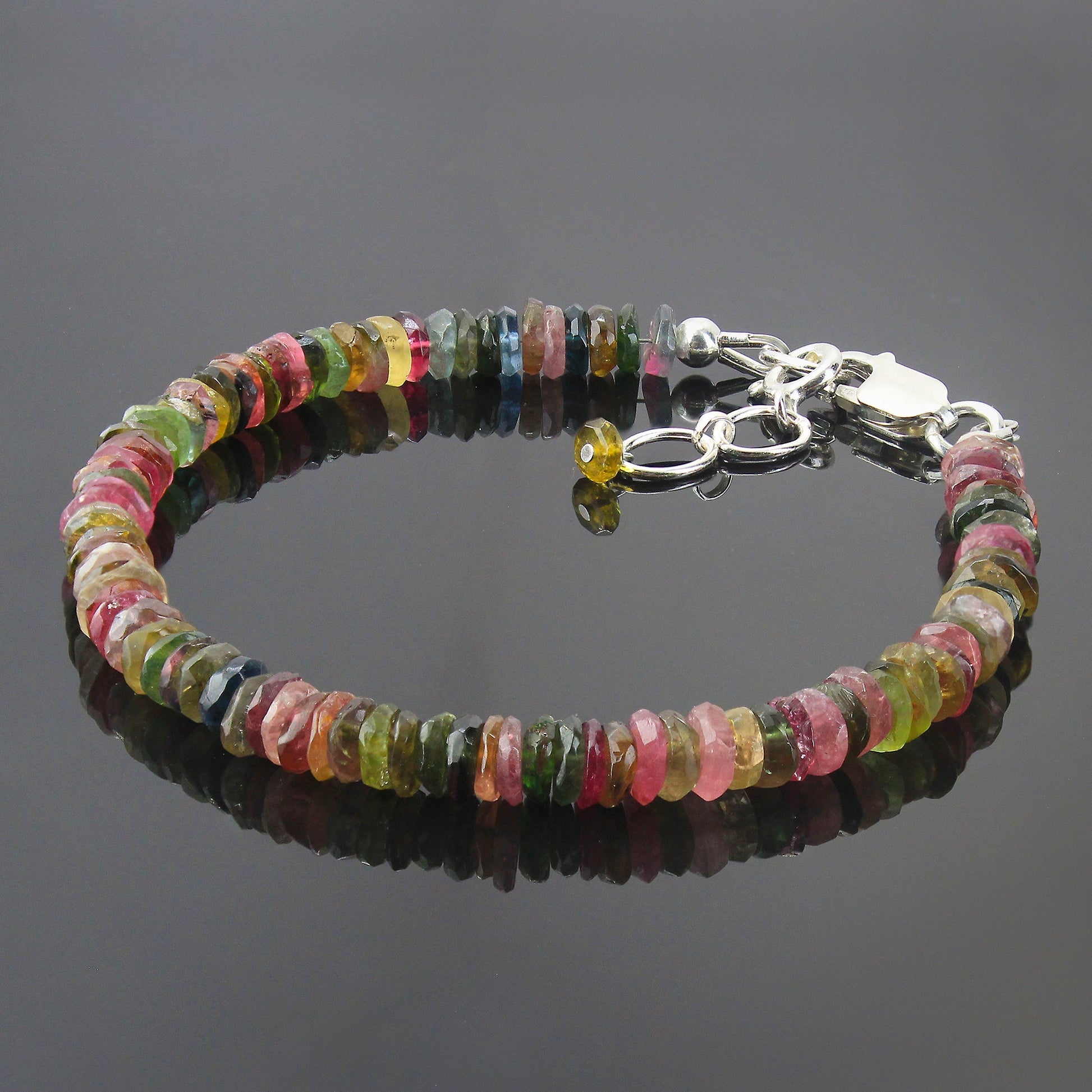 Natural Multi-Tourmaline Beads 925 Sterling Silver Clasp Gemstone Bracelets - Gem Avenue