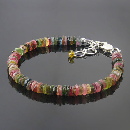Natural Multi-Tourmaline Beads 925 Sterling Silver Clasp Gemstone Bracelets - Gem Avenue