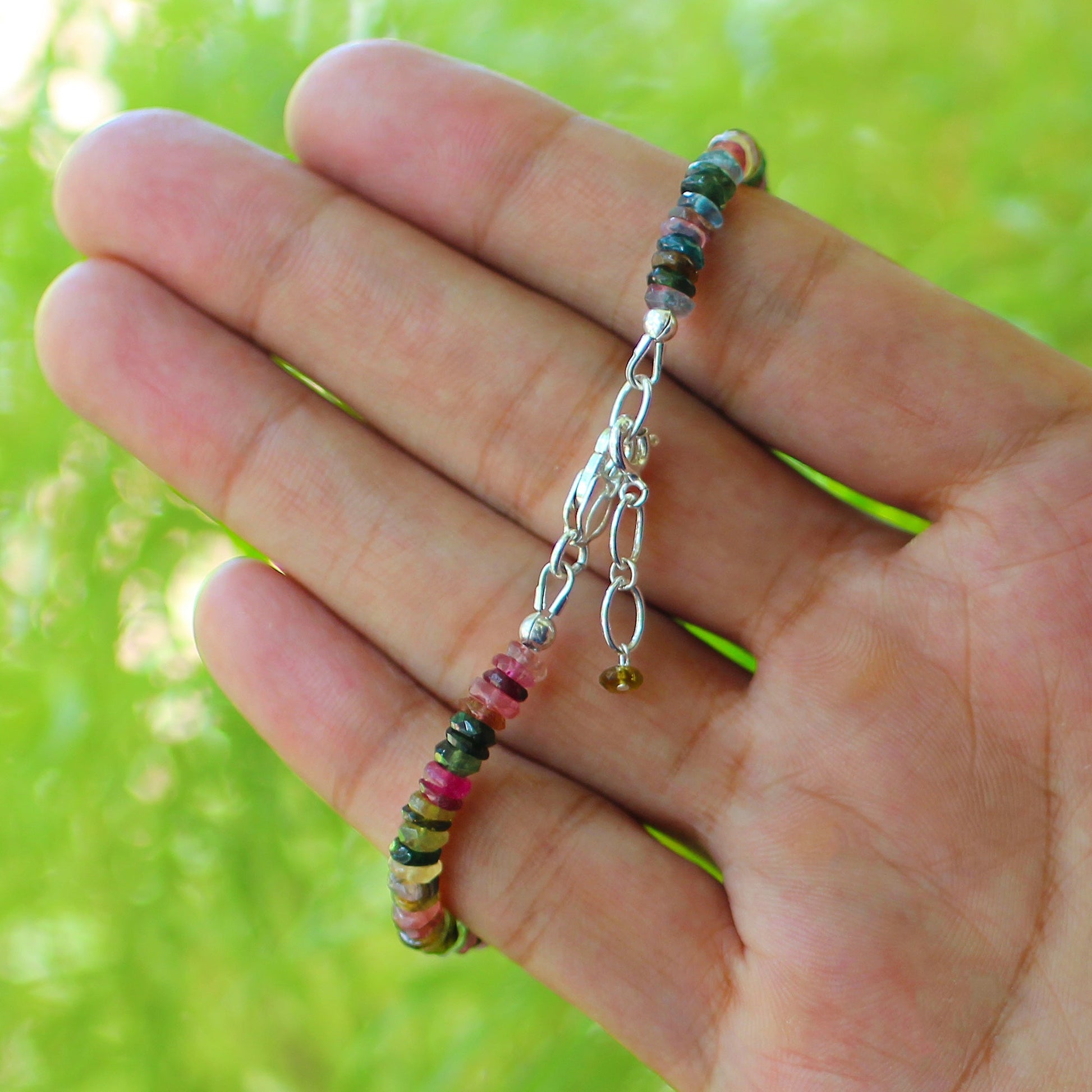 Natural Multi-Tourmaline Beads 925 Sterling Silver Clasp Gemstone Bracelets - Gem Avenue