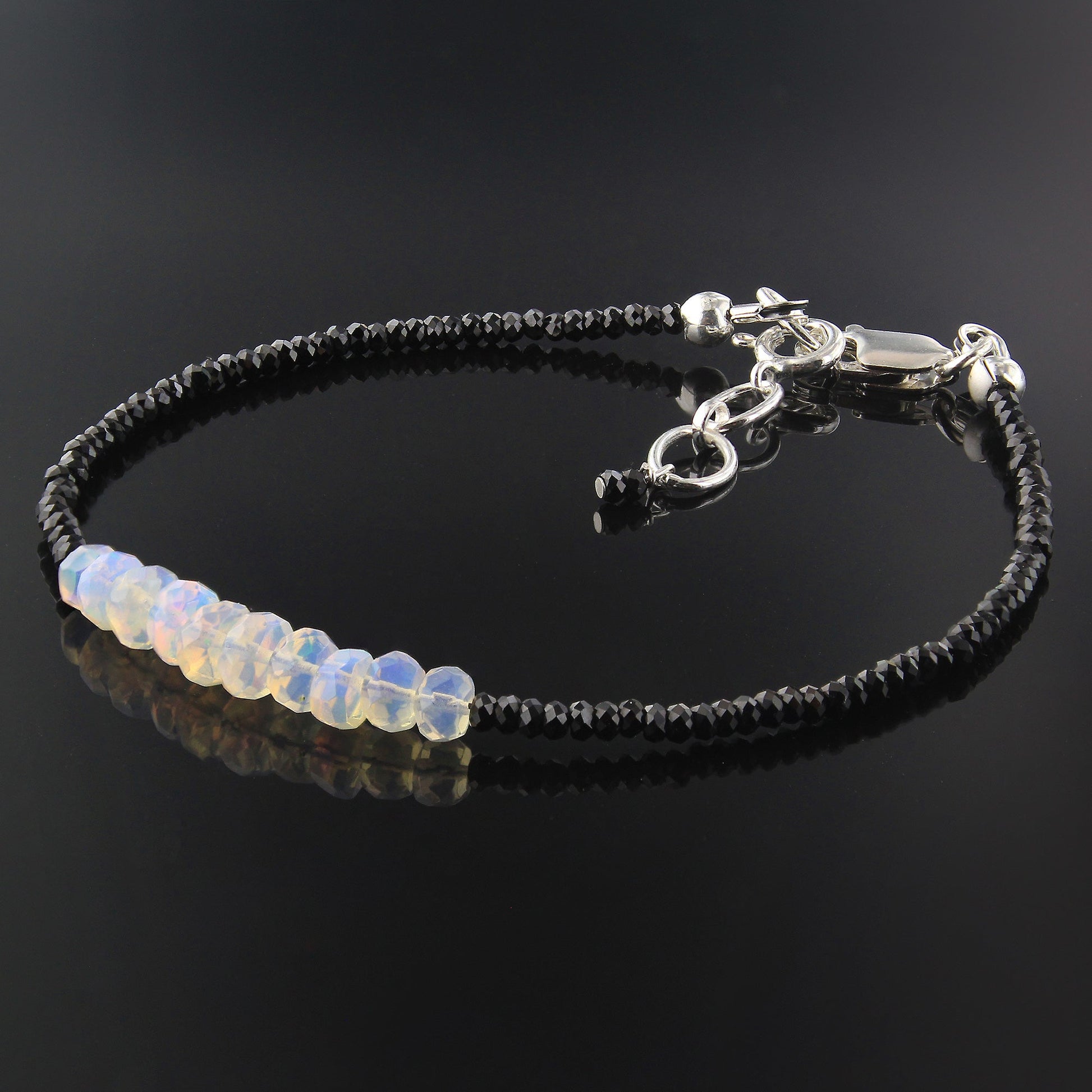 Natural Ethiopian Opal & Black Spinel Beads Gemstone Bracelets - Gem Avenue