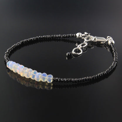 Natural Ethiopian Opal & Black Spinel Beads Gemstone Bracelets - Gem Avenue