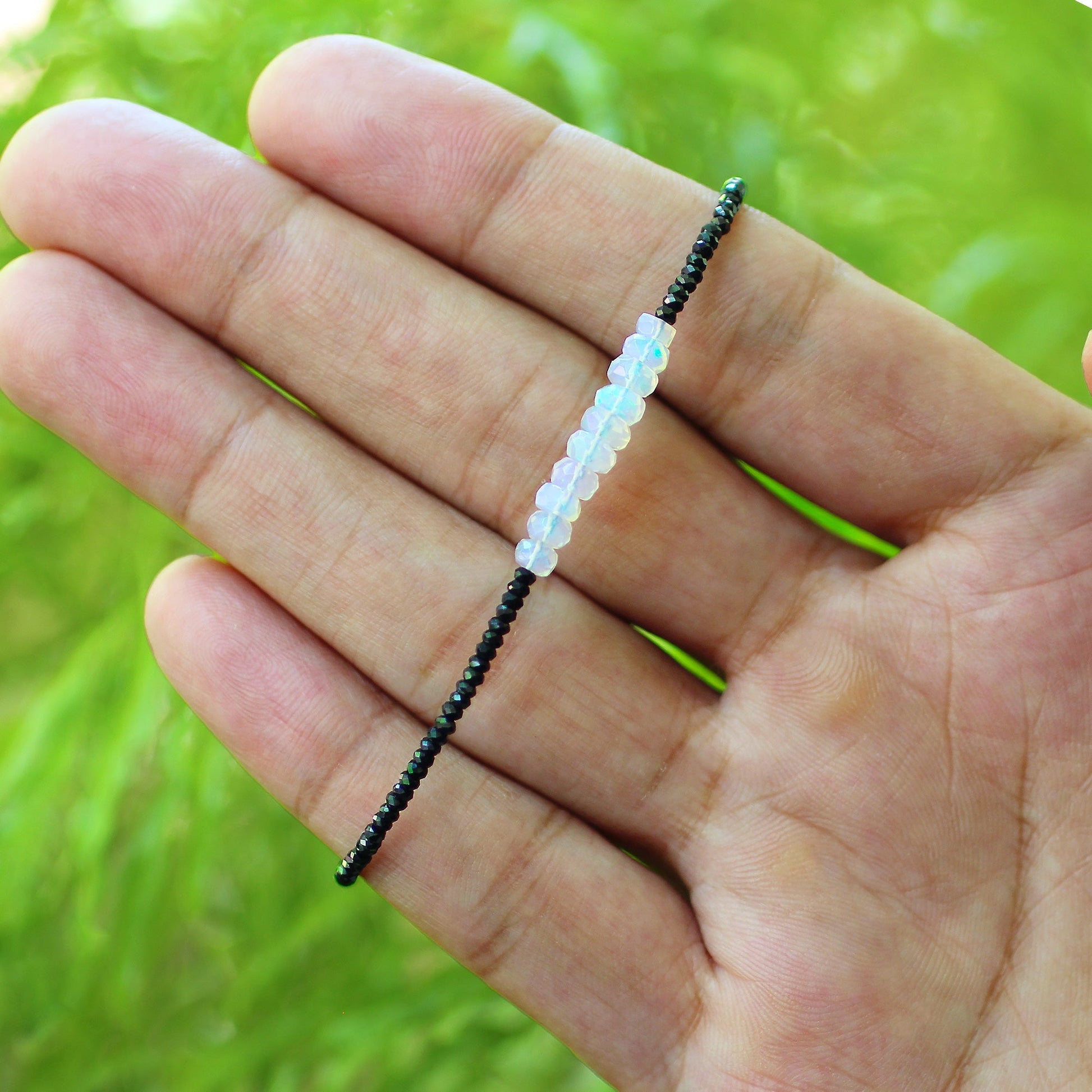 Natural Ethiopian Opal & Black Spinel Beads Gemstone Bracelets - Gem Avenue