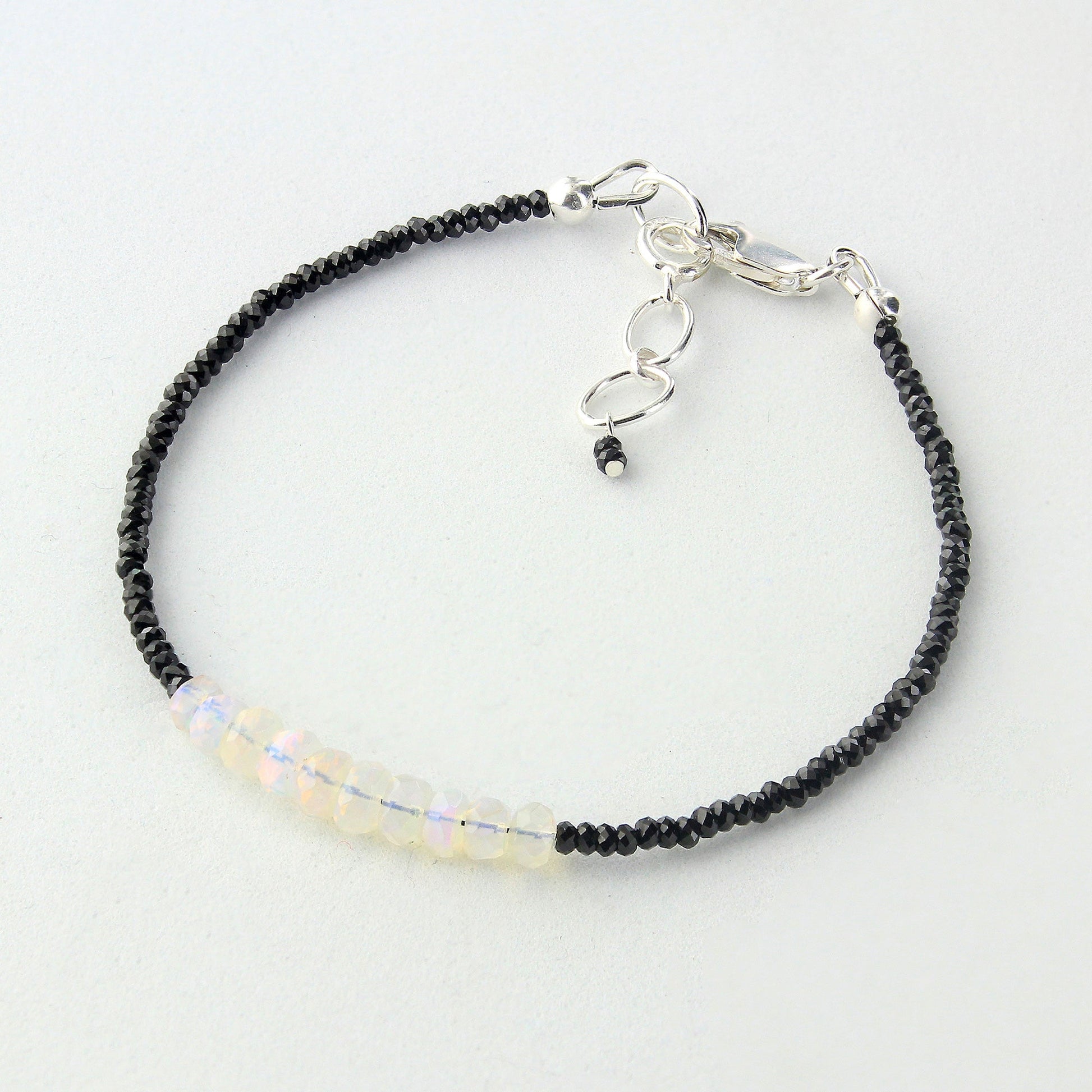 Natural Ethiopian Opal & Black Spinel Beads Gemstone Bracelets - Gem Avenue
