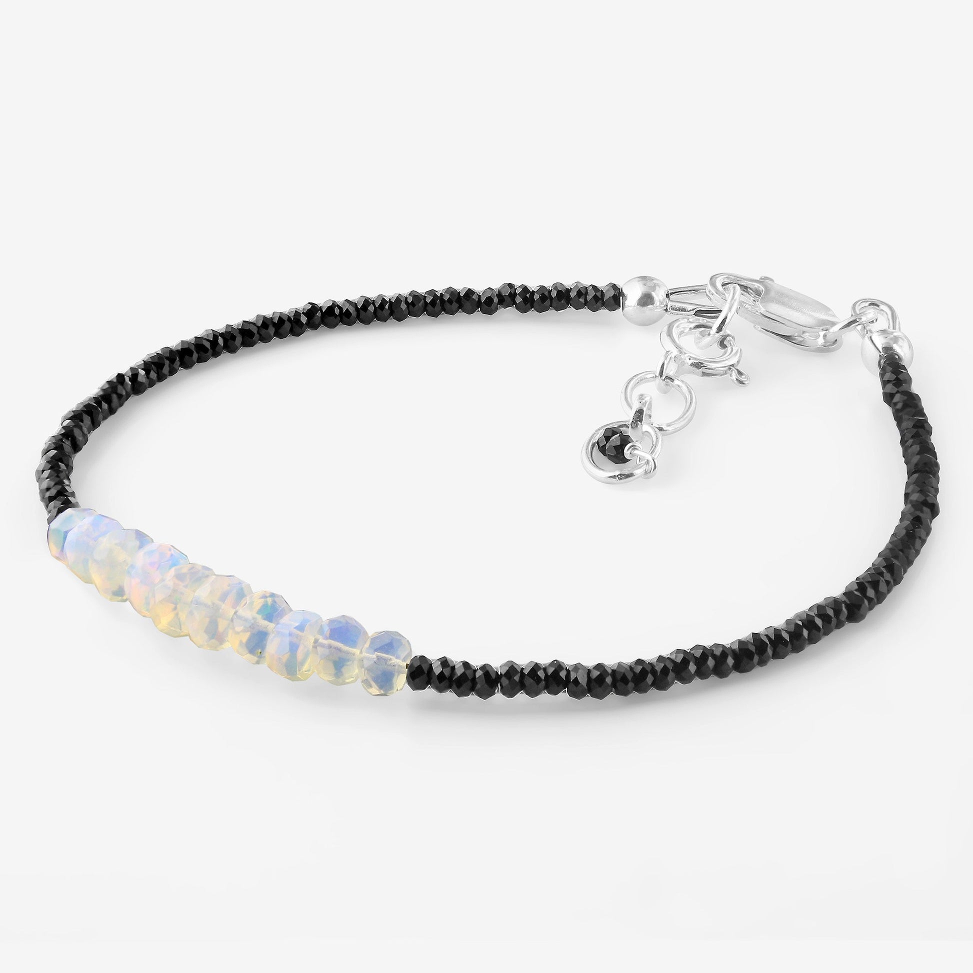 Natural Ethiopian Opal & Black Spinel Beads Gemstone Bracelets - Gem Avenue