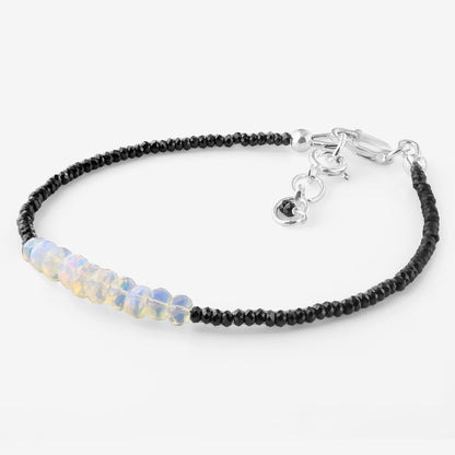 Natural Ethiopian Opal & Black Spinel Beads Gemstone Bracelets - Gem Avenue