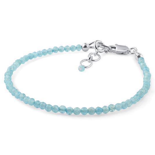 Natural Aquamarine 1.5mm Beads 925 Silver Clasp Gemstone Bracelets - Gem Avenue