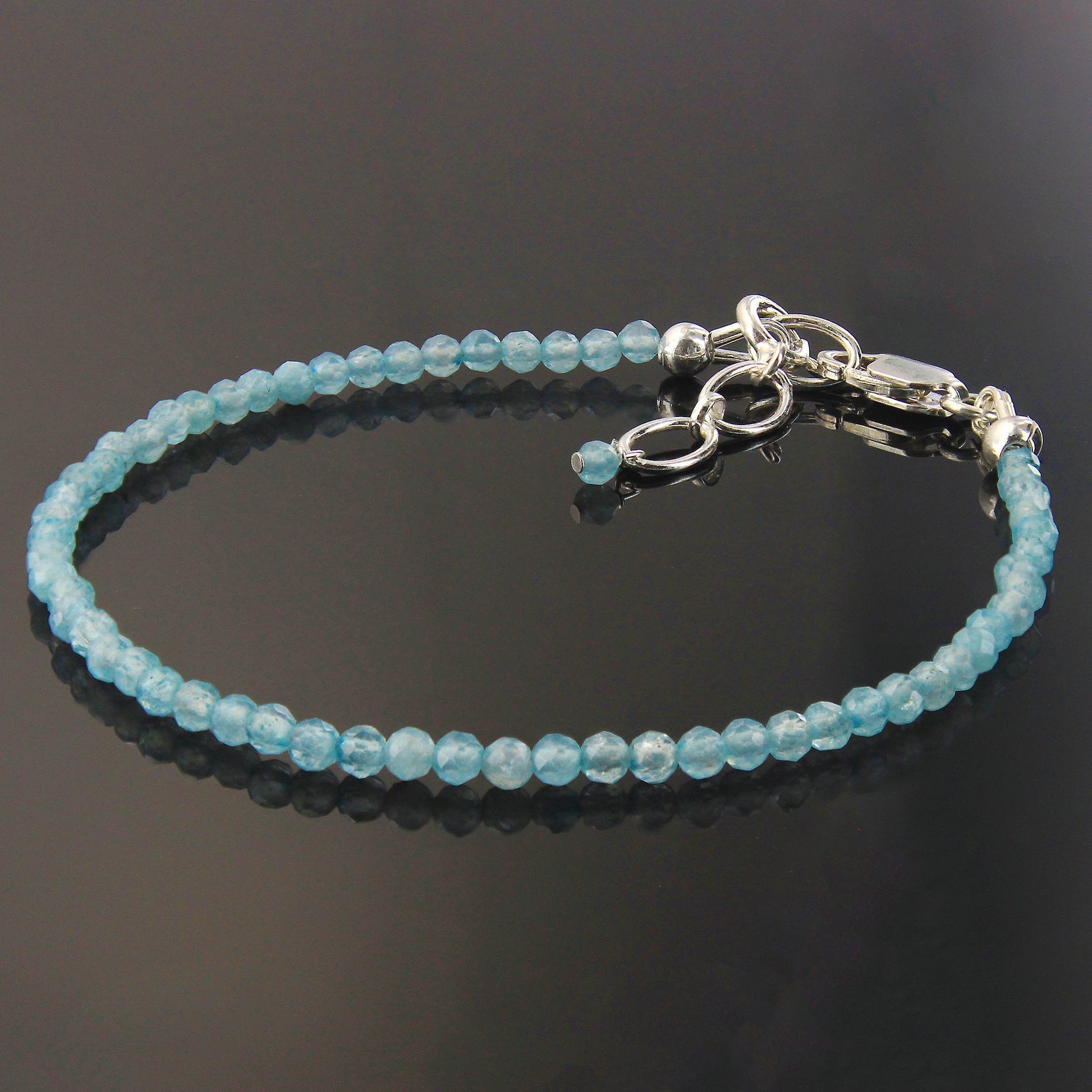 Natural Aquamarine 1.5mm Beads 925 Silver Clasp Gemstone Bracelets - Gem Avenue