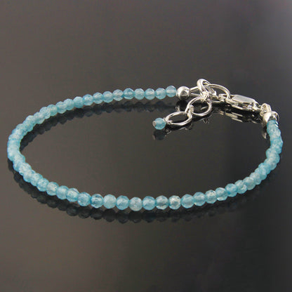 Natural Aquamarine 1.5mm Beads 925 Silver Clasp Gemstone Bracelets - Gem Avenue