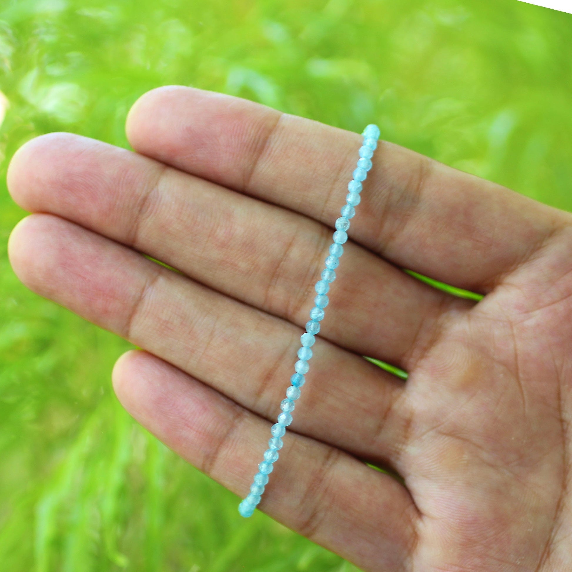 Natural Aquamarine 1.5mm Beads 925 Silver Clasp Gemstone Bracelets - Gem Avenue