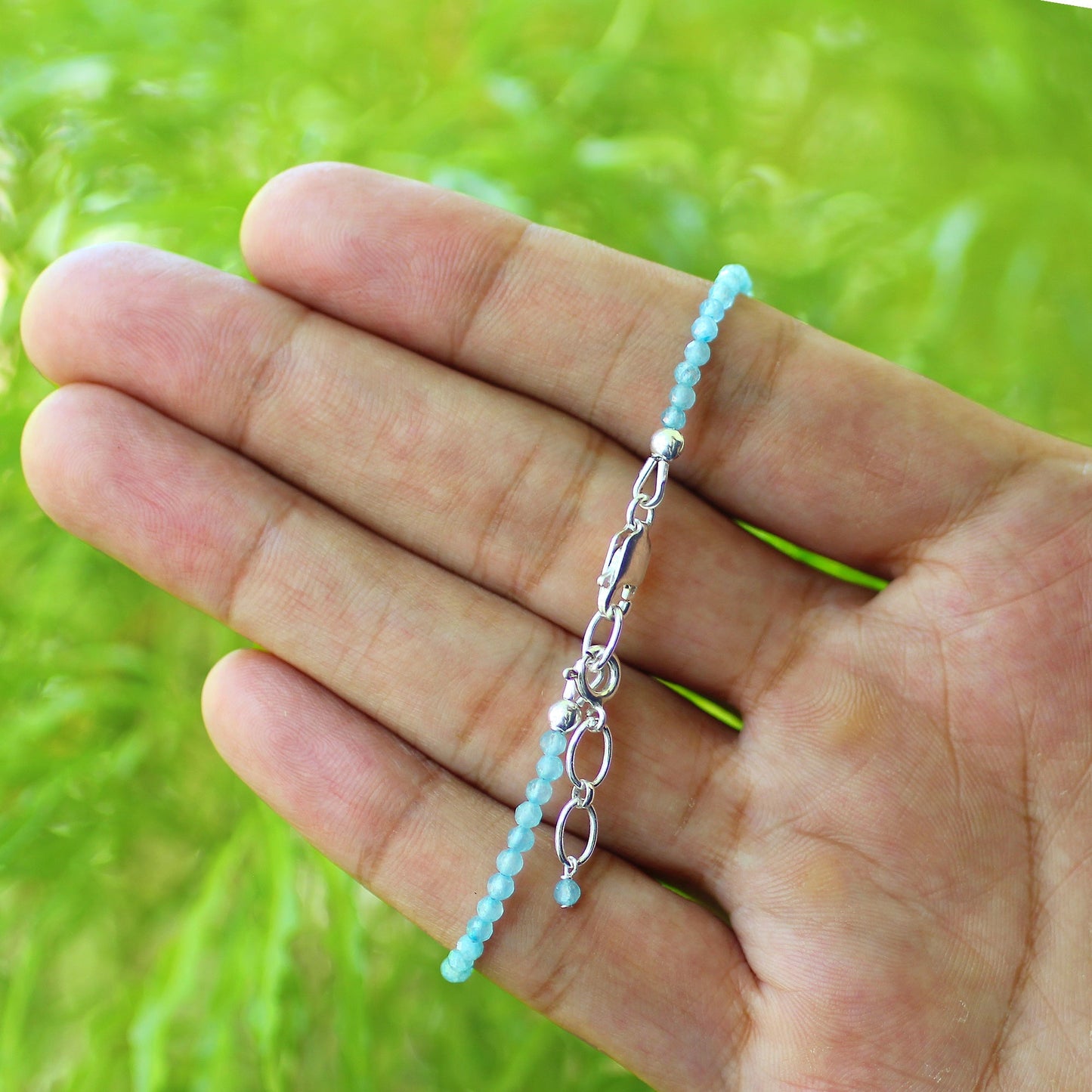 Natural Aquamarine 1.5mm Beads 925 Silver Clasp Gemstone Bracelets - Gem Avenue