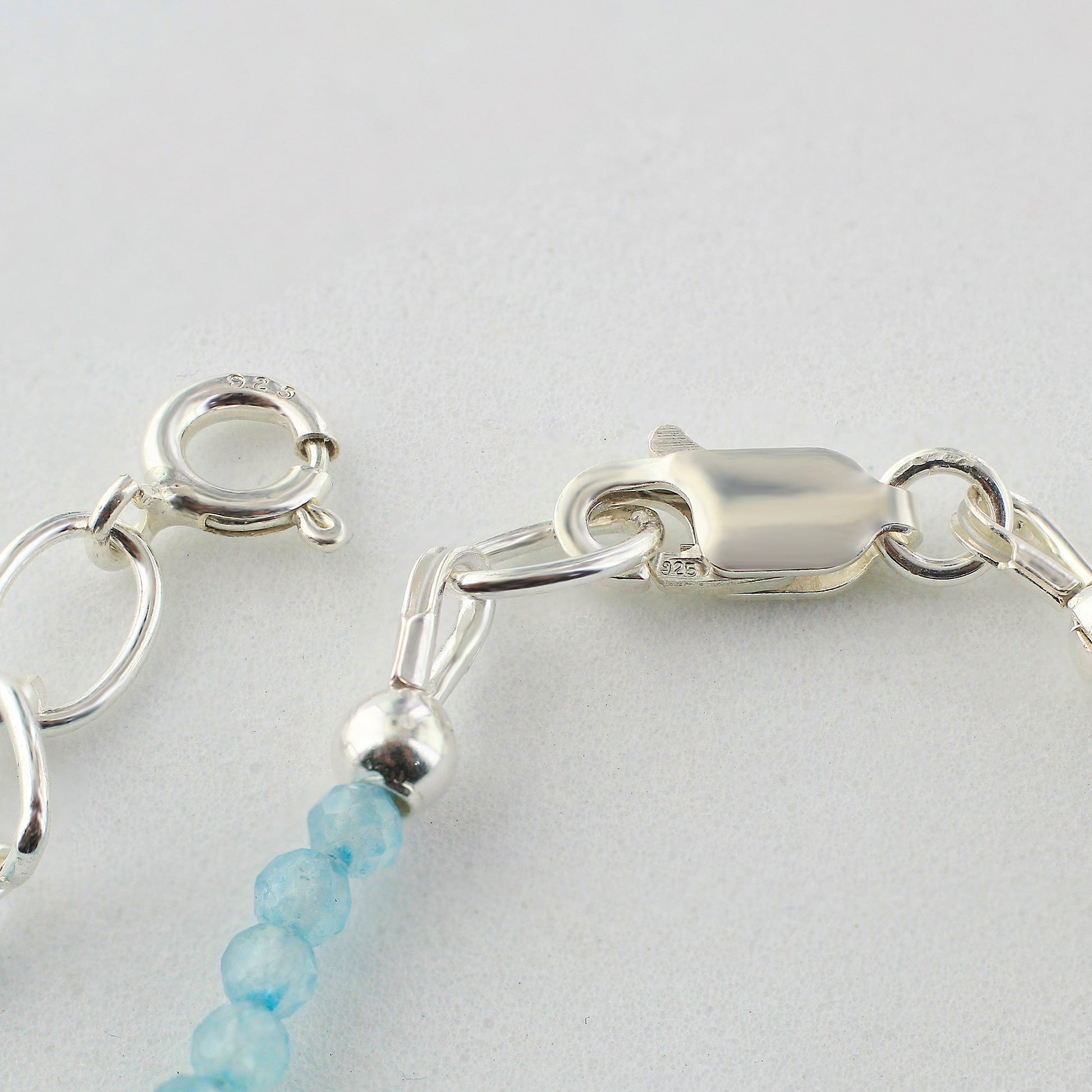 Natural Aquamarine 1.5mm Beads 925 Silver Clasp Gemstone Bracelets - Gem Avenue
